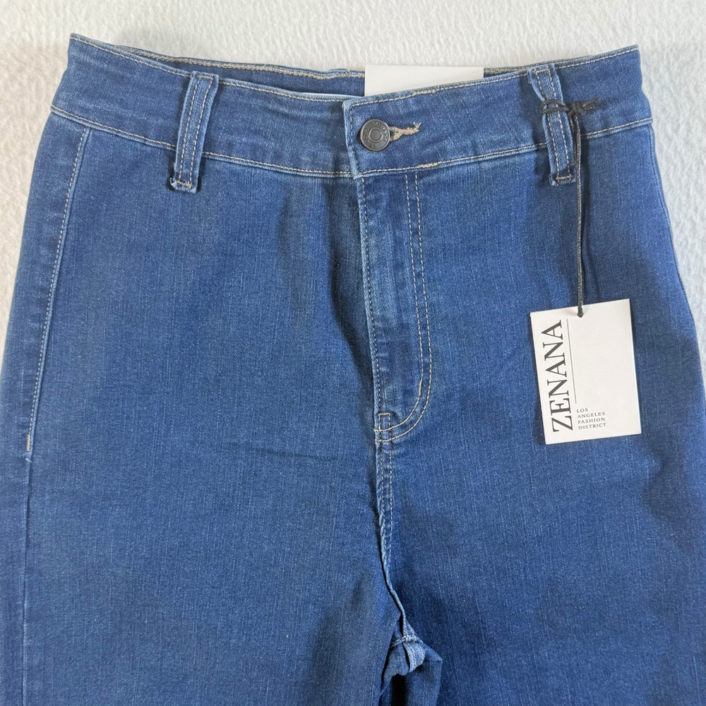 Zenana Wide Leg Jeans Women 27x27 Medium High Rise‎ Raw Hem Blue NEW